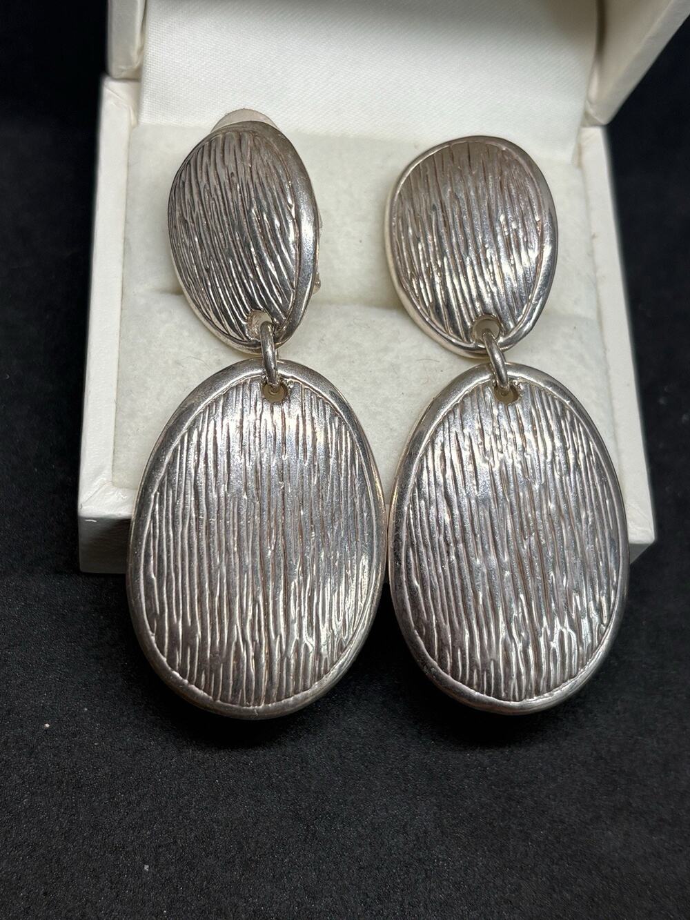 Simon Sebbag Design Sterling Silver 925 Textured Oval Clip Dangle Earrings